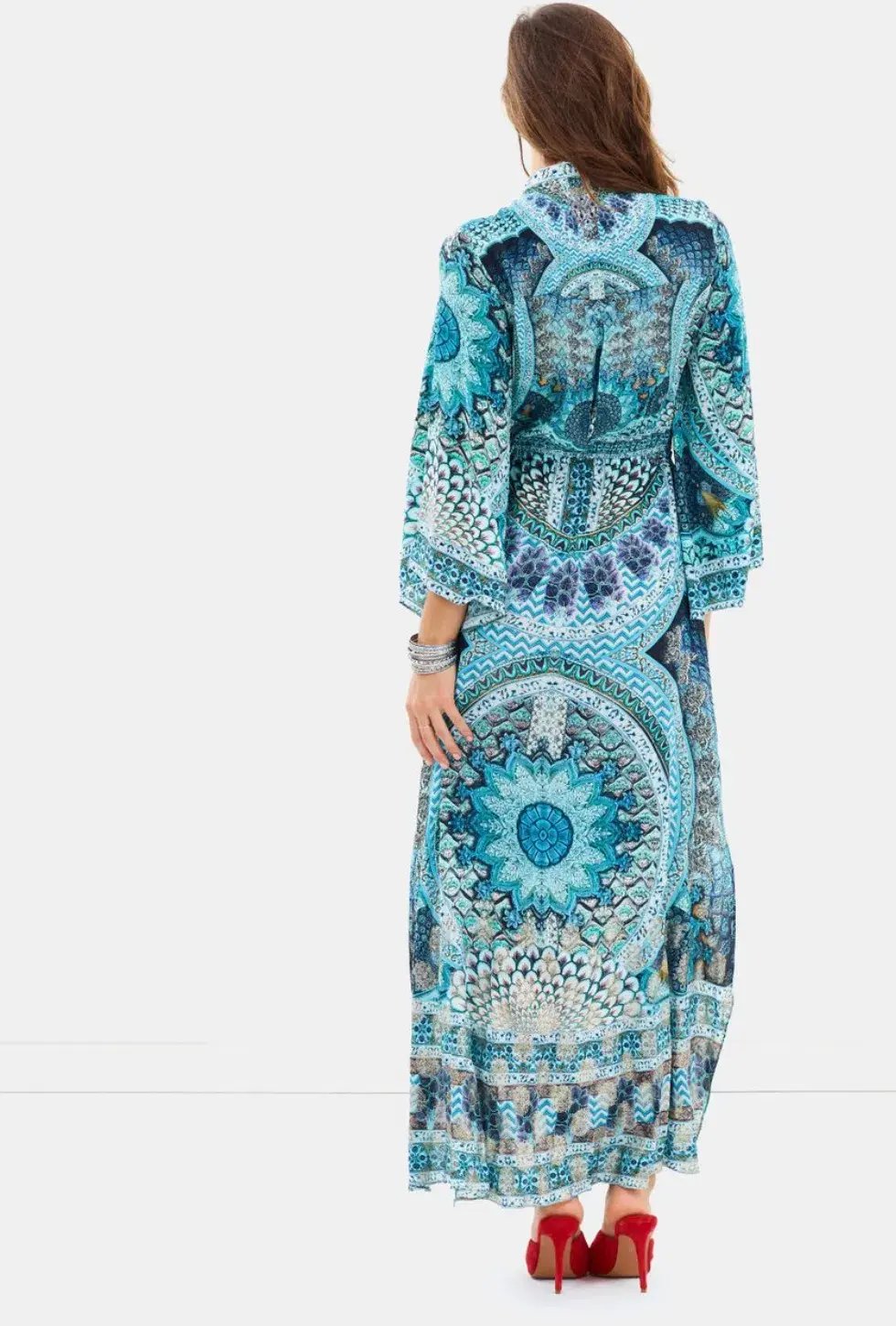 Camilla Drawstring Button Up Dress Turn On The Charm Print Size L photo 3