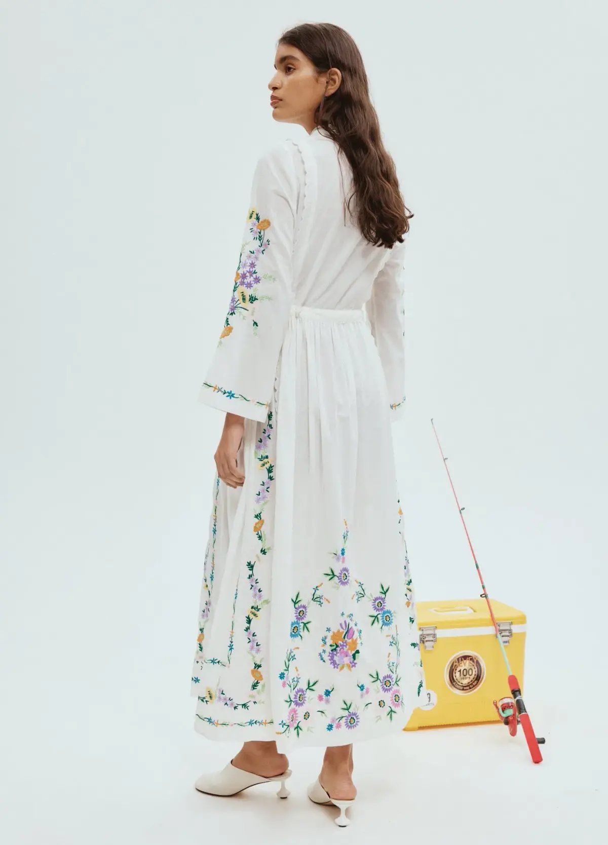 Alemais Willa Embroidered Midi Shirt Dress White Floral Size 16 photo 2