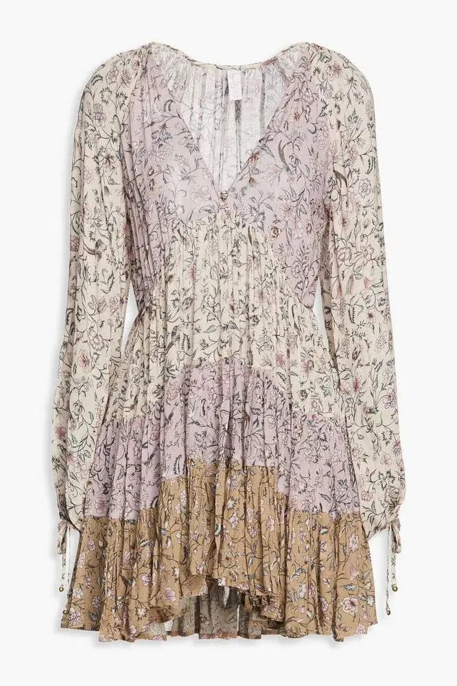 Tigerlily Livana Fabia Patchwork Long Sleeve Mini Dress Lilac Floral Size 12 photo 5