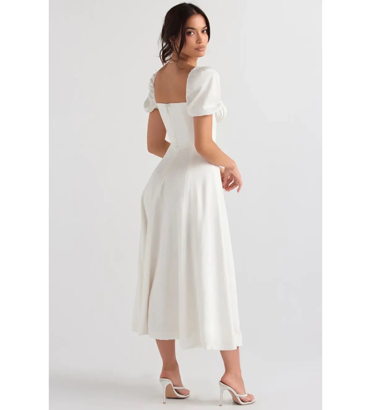 House of CB Tallulah Puff Sleeve Midi Sundress White Size 8/XS photo 4