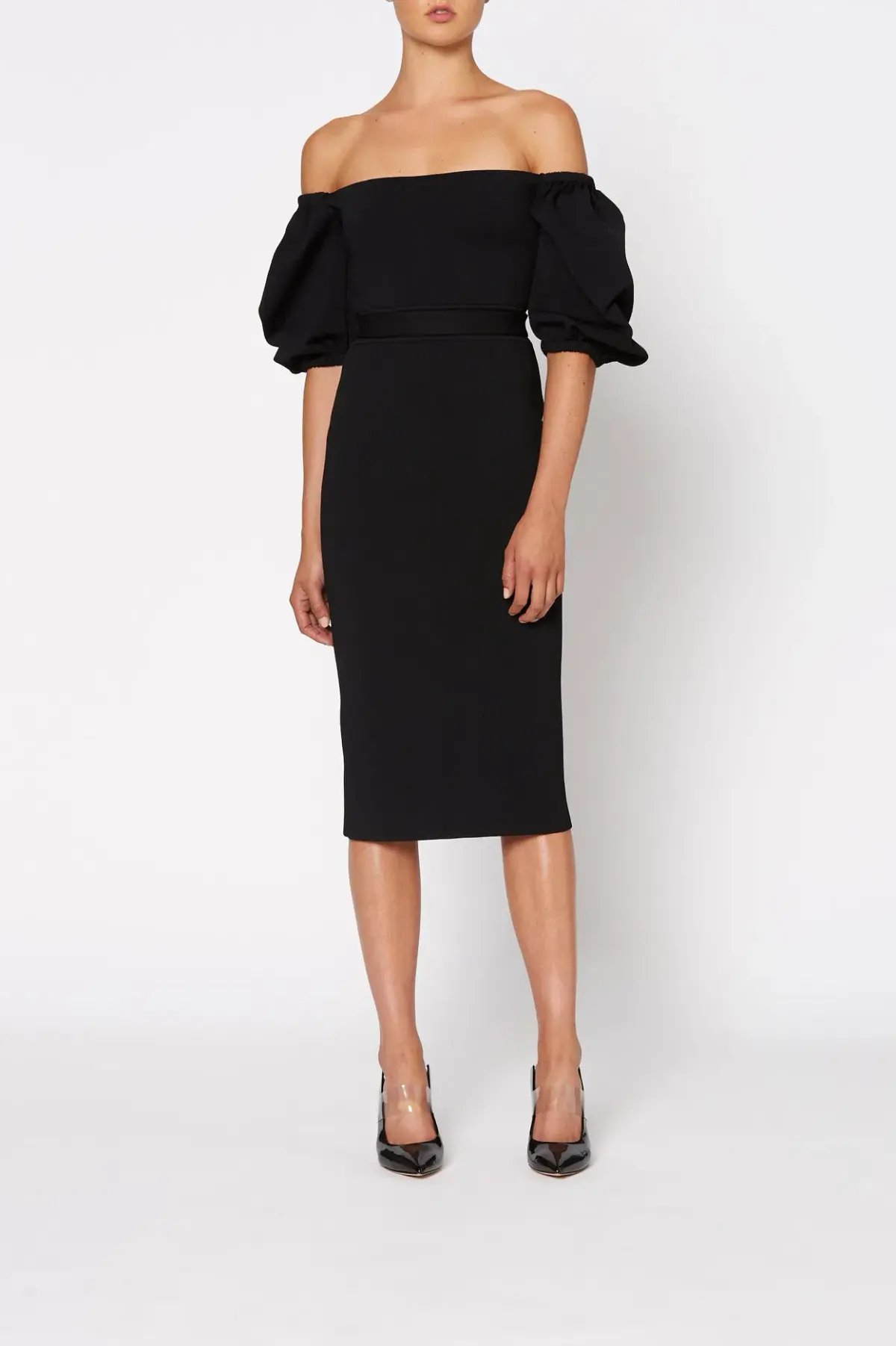 Scanlan Theodore Crepe Knit Coupe SLV Dress Black Size 8 photo 2