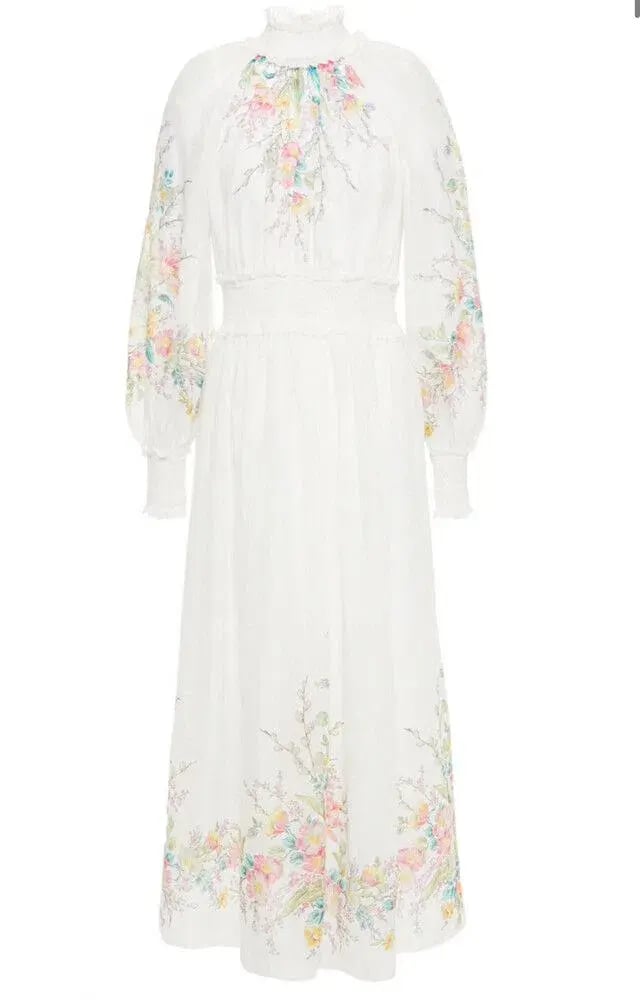 Zimmermann Zinnia Shirred Waist Long Dress Floral Size 2 / AU 12 photo 3