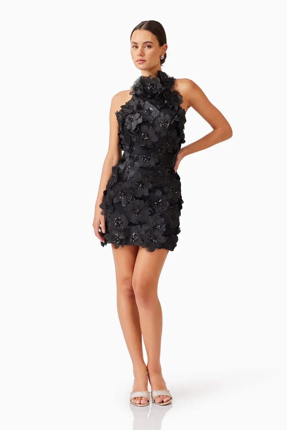 Elliatt Cherry Blossom Mini 3D Floral Dress Black 10 photo 4