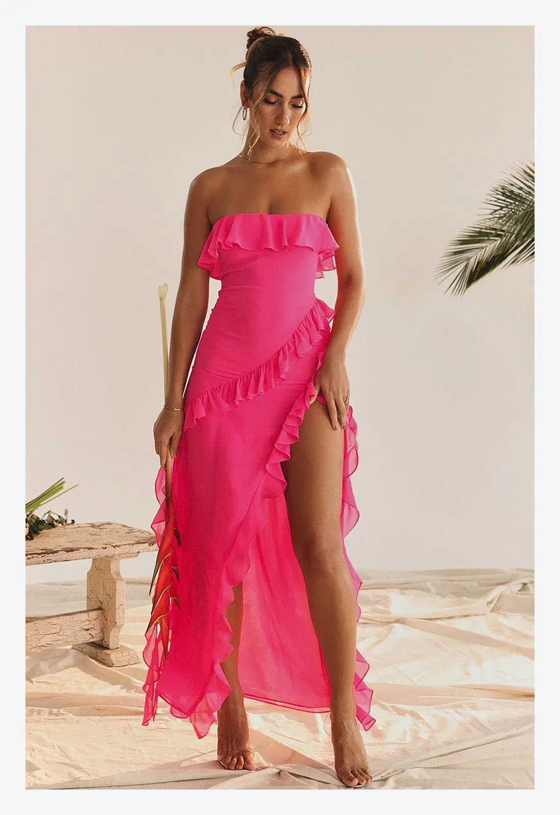 House of CB Sarina Ruffle Maxi Dress Pink Size L/ AU 12 photo 2