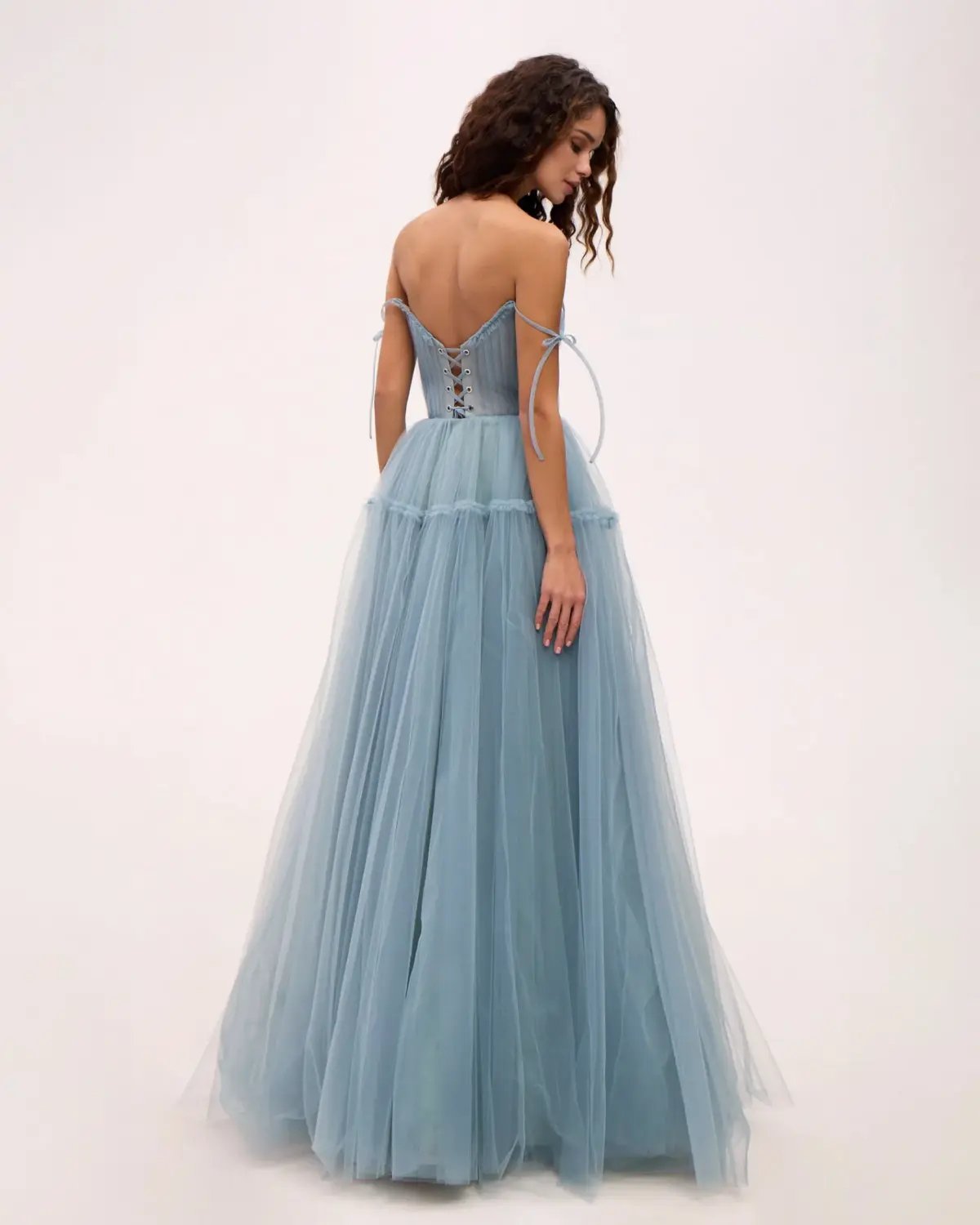 Milla Ocean Wave Tie-straps Tulle Prom Dress Blue Size M / AU 10 photo 2