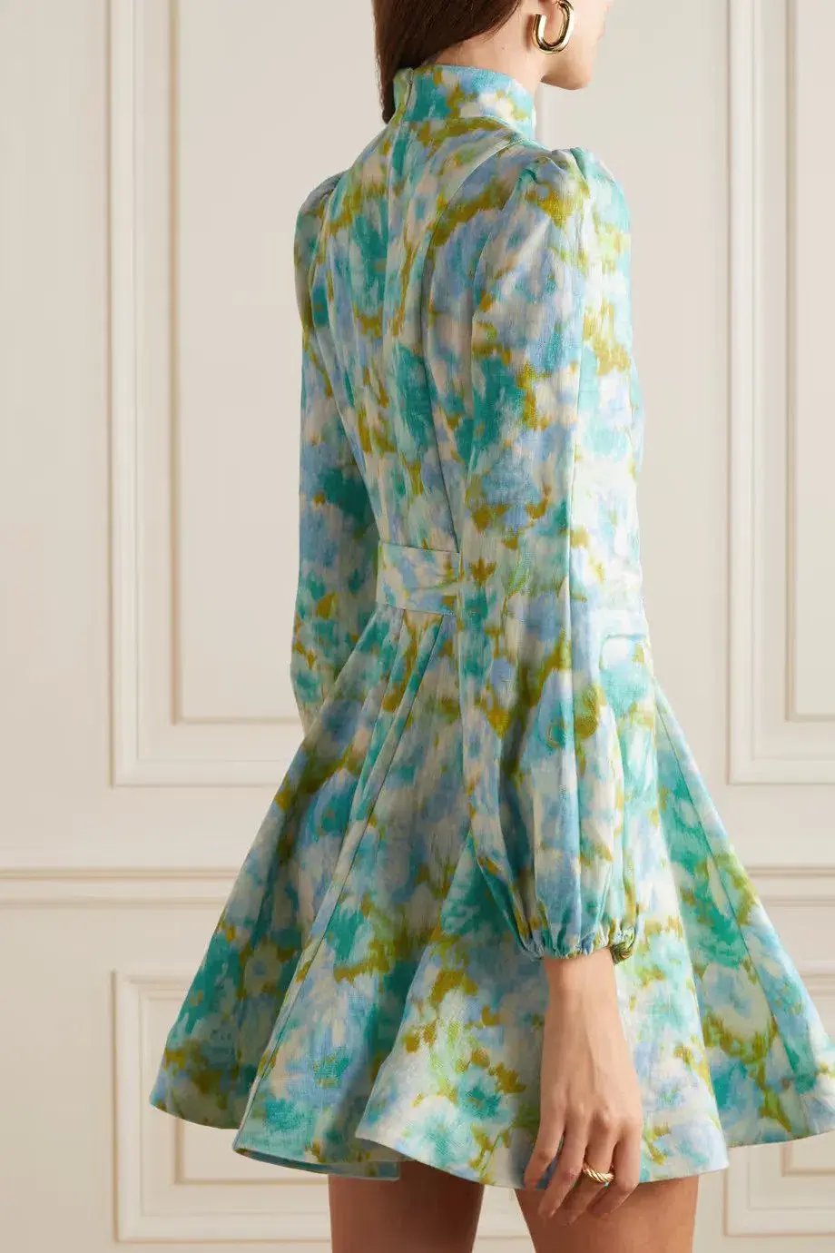 Zimmermann High Tide Buttoned Mini Dress Aqua Ikat Floral Size 0 / Au 8 photo 2