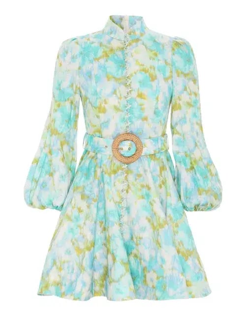 Zimmermann The High Tide Buttoned Mini in Aqua Ikat Floral Size 1 / Au 10 photo 4