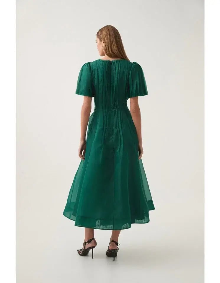 Aje Nova Pleated Midi Dress Emerald Green Size 12 photo 4