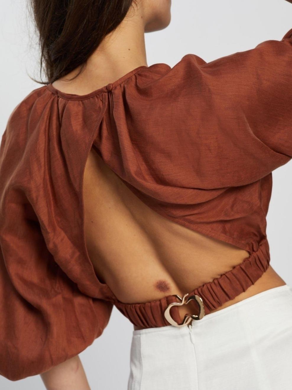 Shona Joy Elsa Balloon Sleeve Crop Top Brown Size 12 photo 5