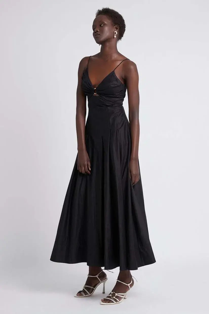 Aje Solstice Strappy Ring Midi Dress Black Size 6 photo 7