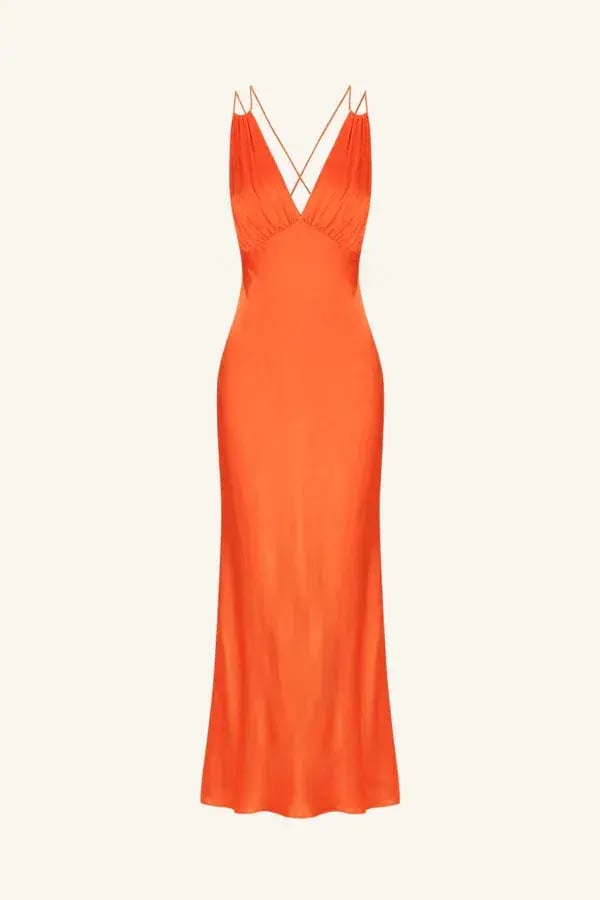 Shona Joy Mia Contrast Plunged Double Strap Midi Dress In Hibiscus Size 6 photo 3