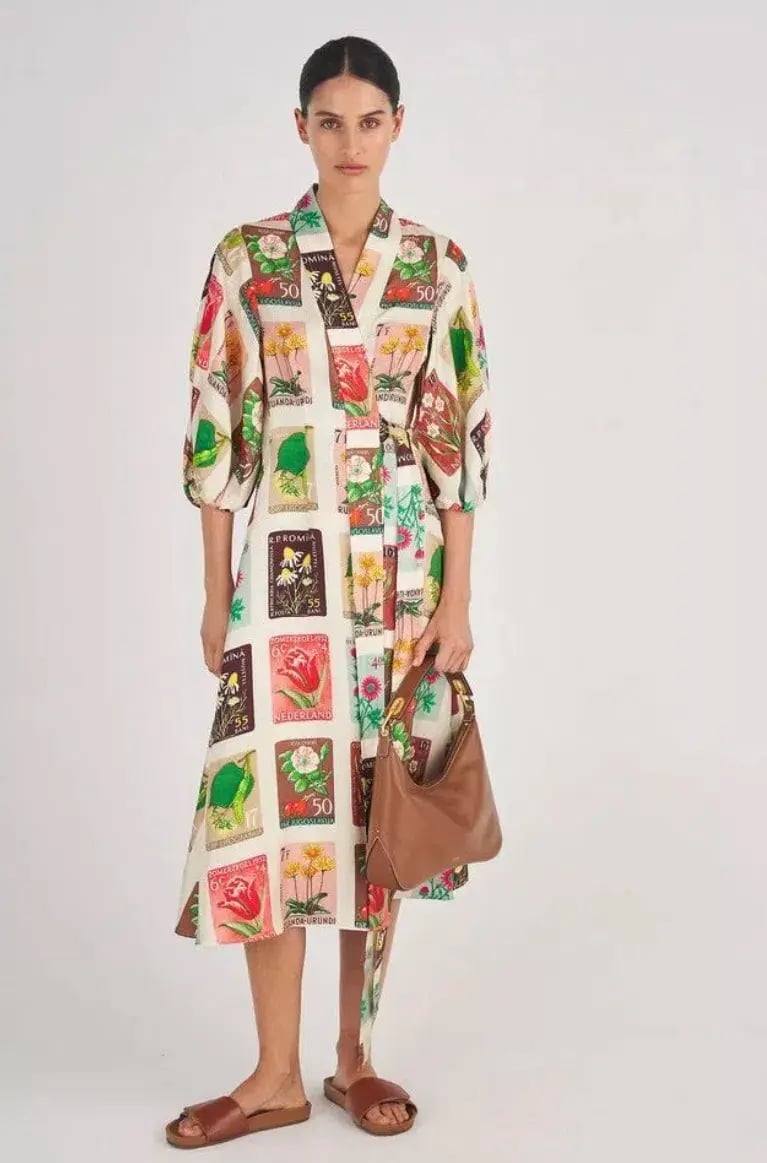 Oroton Stamp Wrap Midi Dress Multi Size 16 photo 10