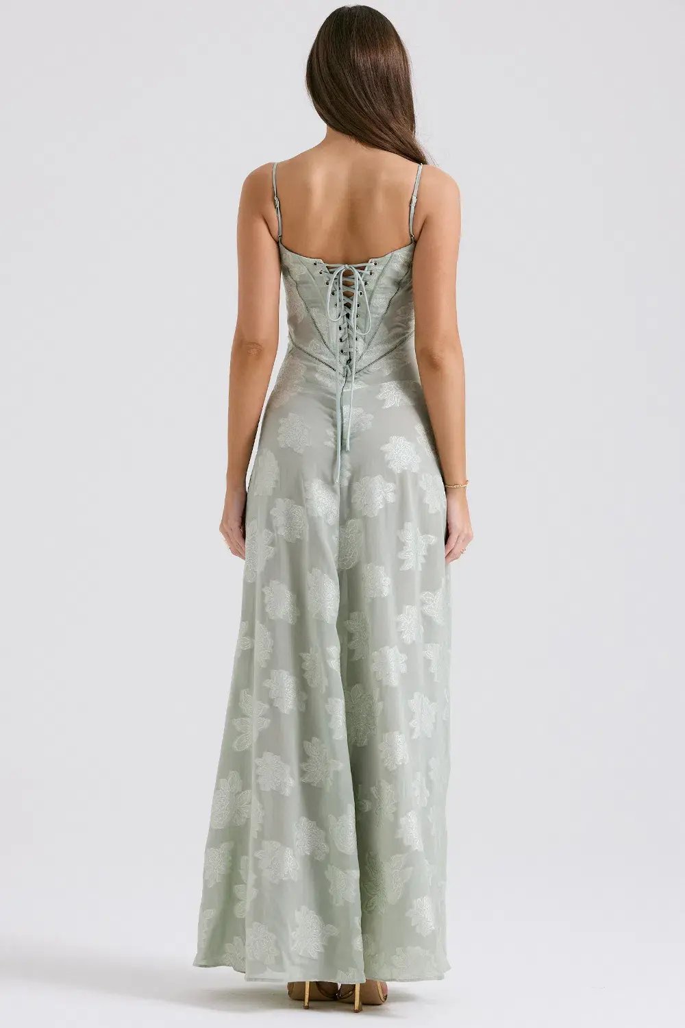 House of CB Seren Lace Back Maxi Dress Pistachio Floral Size XS / AU 6 photo 3