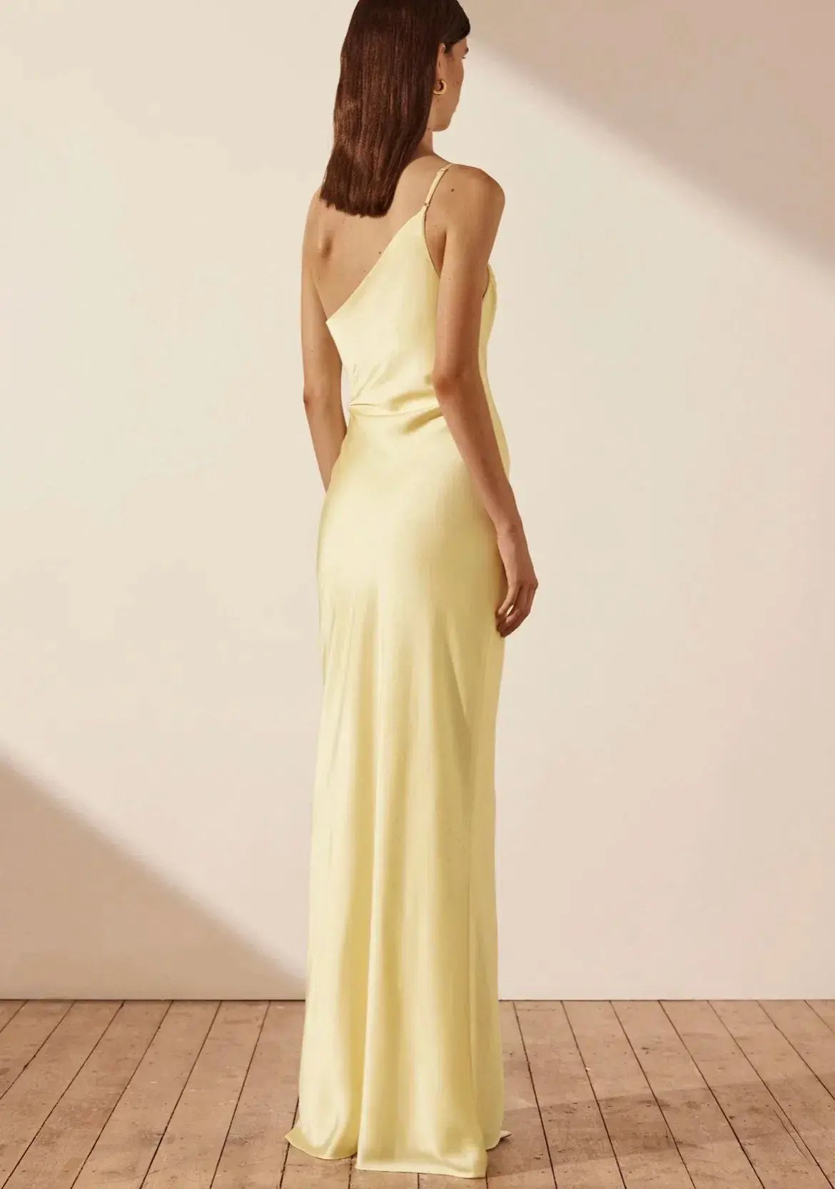 Shona Joy Luxe Asymmetrical Gathered Maxi Dress in Lemon Size 12 photo 2