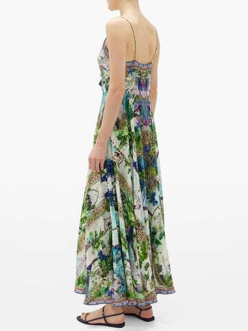 Camilla Leopard and Floral Print Silk Maxi Dress Green Size 10 photo 3