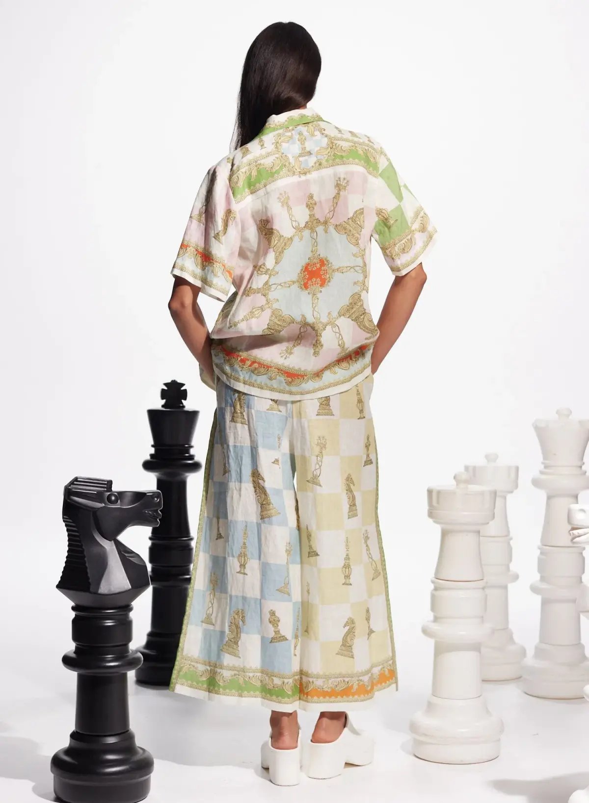 Alemais Checkmate Linen Shirt and Pants Set Multi Size 14 photo 3