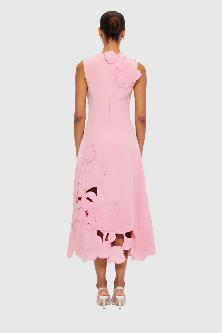 LEO LIN CLEO APPLIQUÉ SLEEVELESS MIDI DRESS - FLAMINGO photo 5