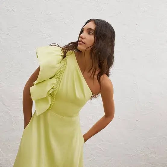 Aje Bonjour Asymmetric Midi Dress Lime Green Size 8 photo 4