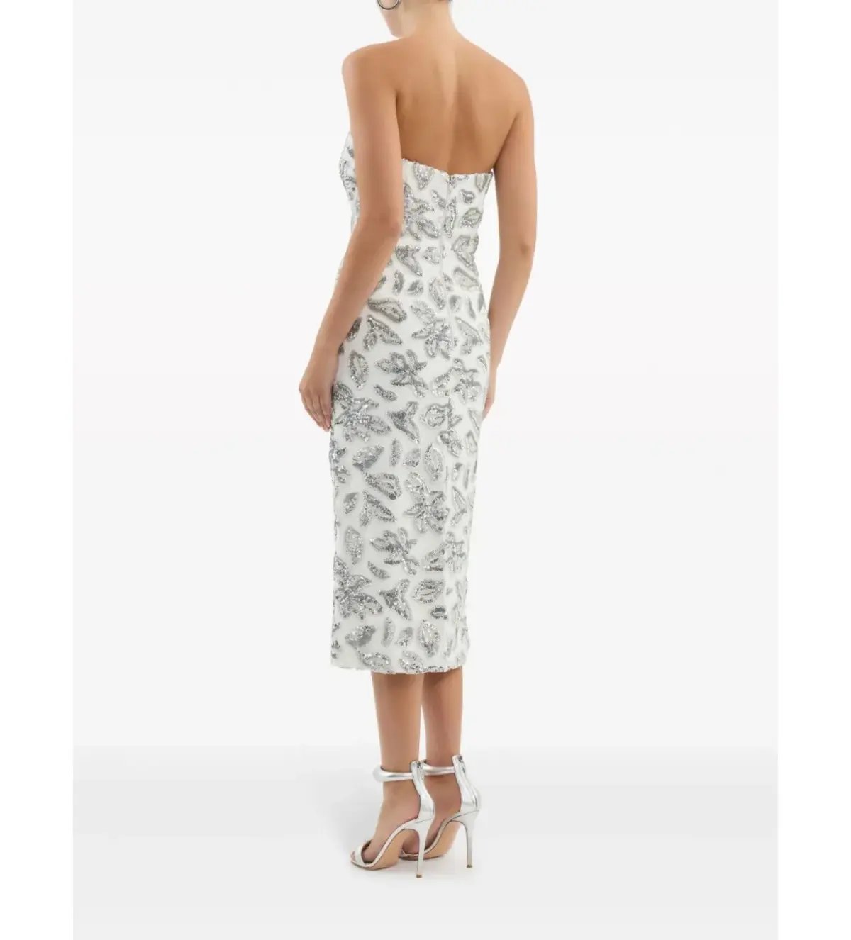 Rebecca Vallance Suki Strapless Bead & Sequin Midi Dress White Size AU 16 photo 2