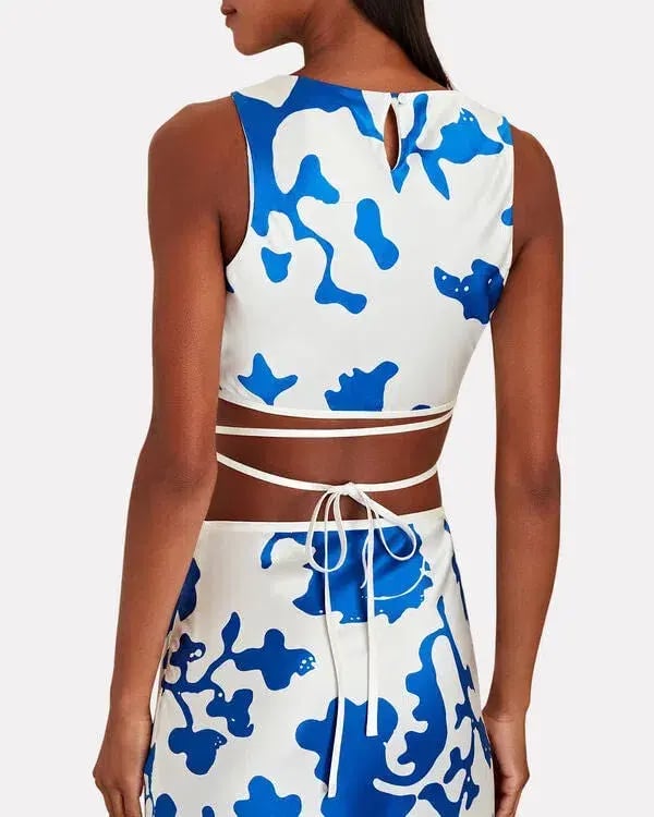 Sir the Label Esme Deconstructed Top in Blue/White Print Size 1 /Au 8 photo 2