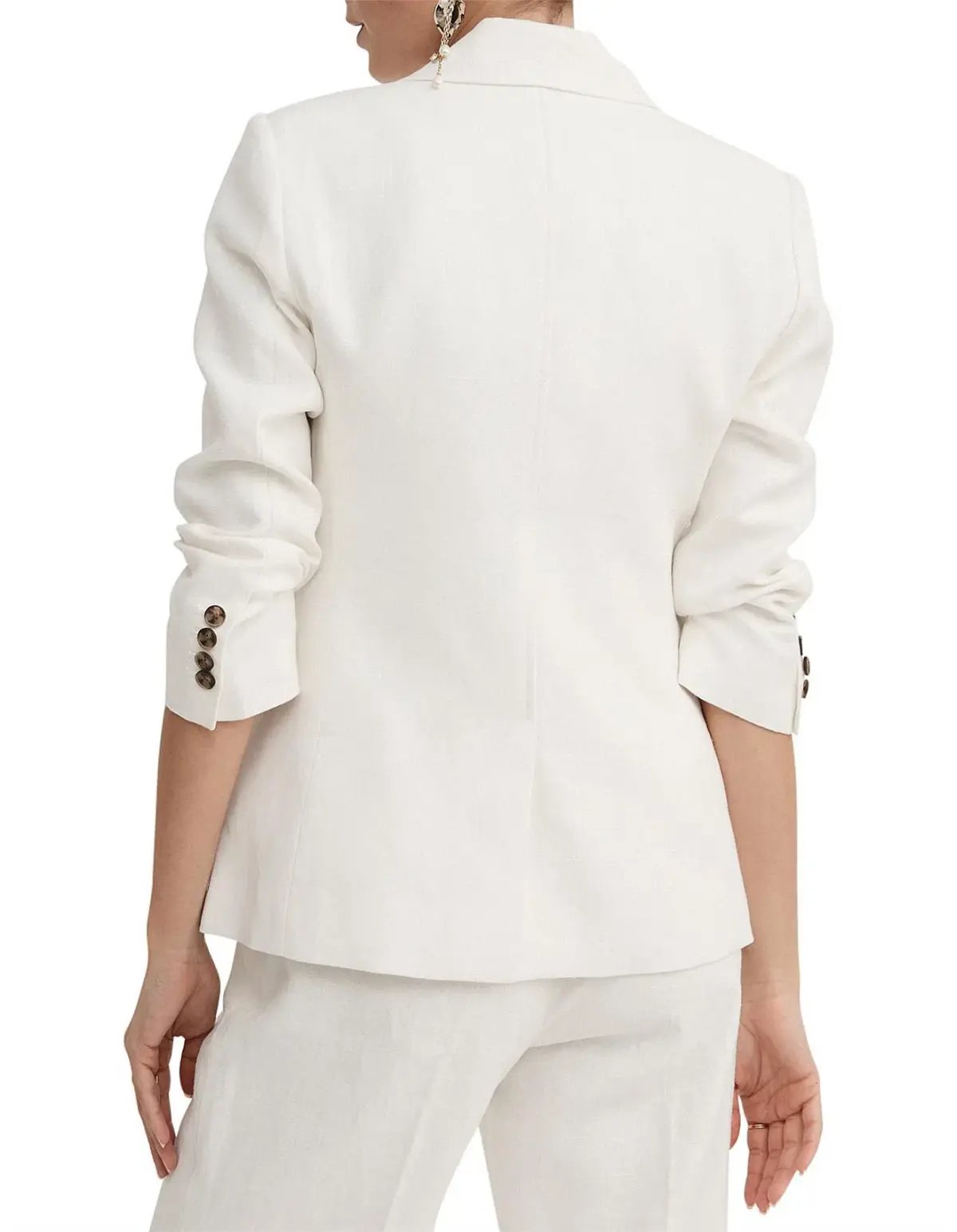 Witchery Linen Double-Breasted Crop Sleeve Blazer White Size 8 photo 5