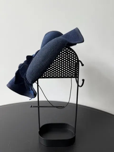 Felted Wool Headpiece with Sculptural Detail and Floral Velvet Adornment Navy One Size photo 3