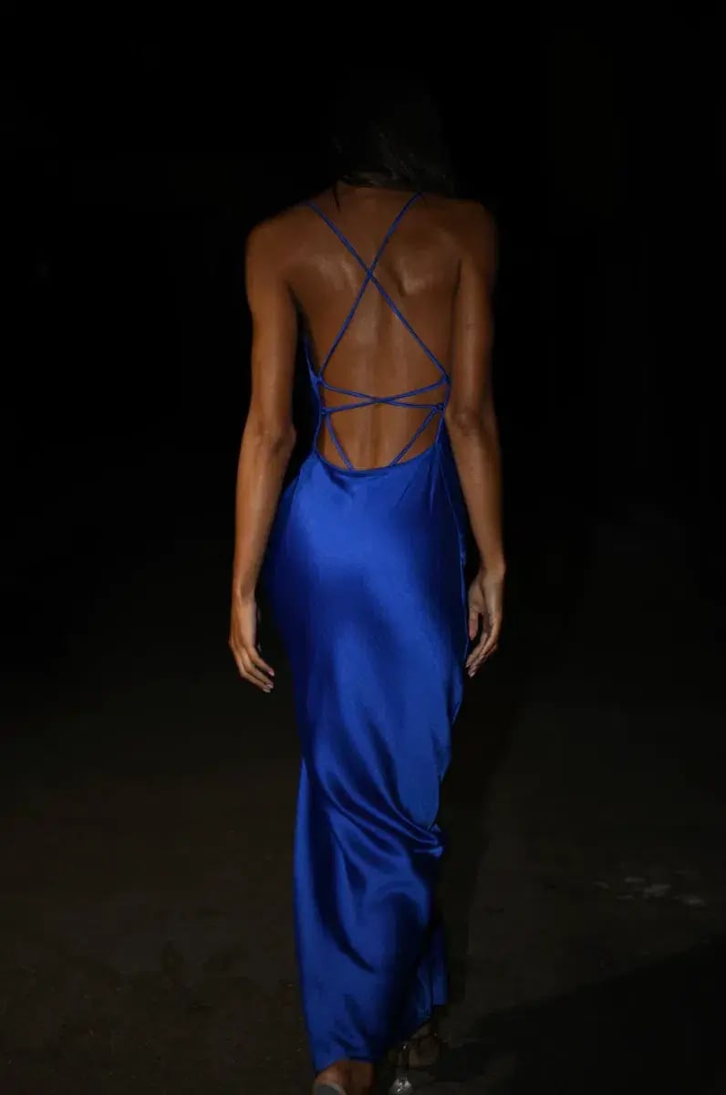 MESHKI Sydney Straight Neck Slip Maxi Dress Cobalt Blue in Size M / AU 10 photo 6