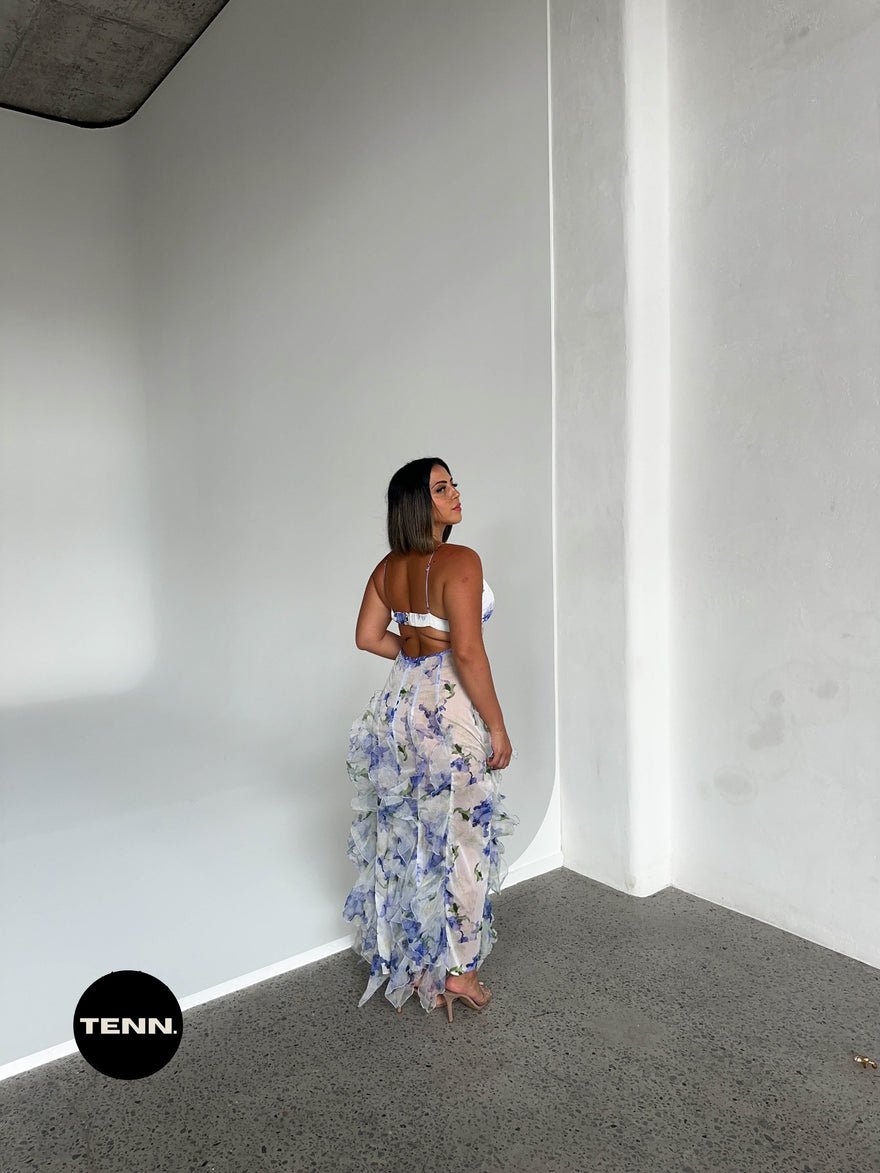 Menti Iris Flower Maxi Dress - Blue photo 3