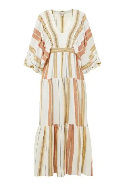 Shona Joy Suzana Midi Dress Beige Striped Size 10 photo 2