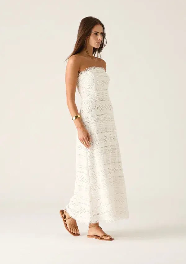 Mos The Label Daniela Textured Midi Dress Bright White Size 10 photo 2
