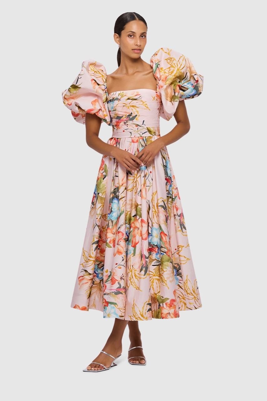 Leo Lin Matilda Puff Sleeve Midi Dress - Opulent Print in Blush photo 3