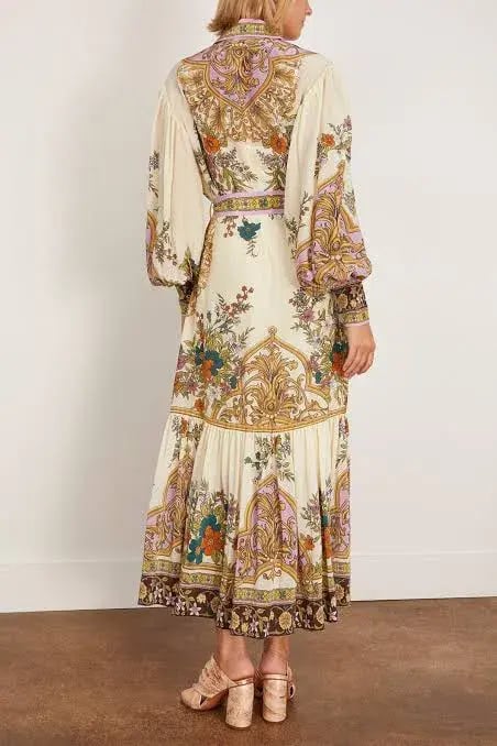 Alemais Antoinette Floral-print Chiffon Maxi Shirt Dress Cream Size 12 photo 3