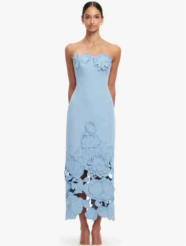 Leo Lin Rayna Appliqué Bustier Maxi Dress Light Blue - Size 12 photo 5