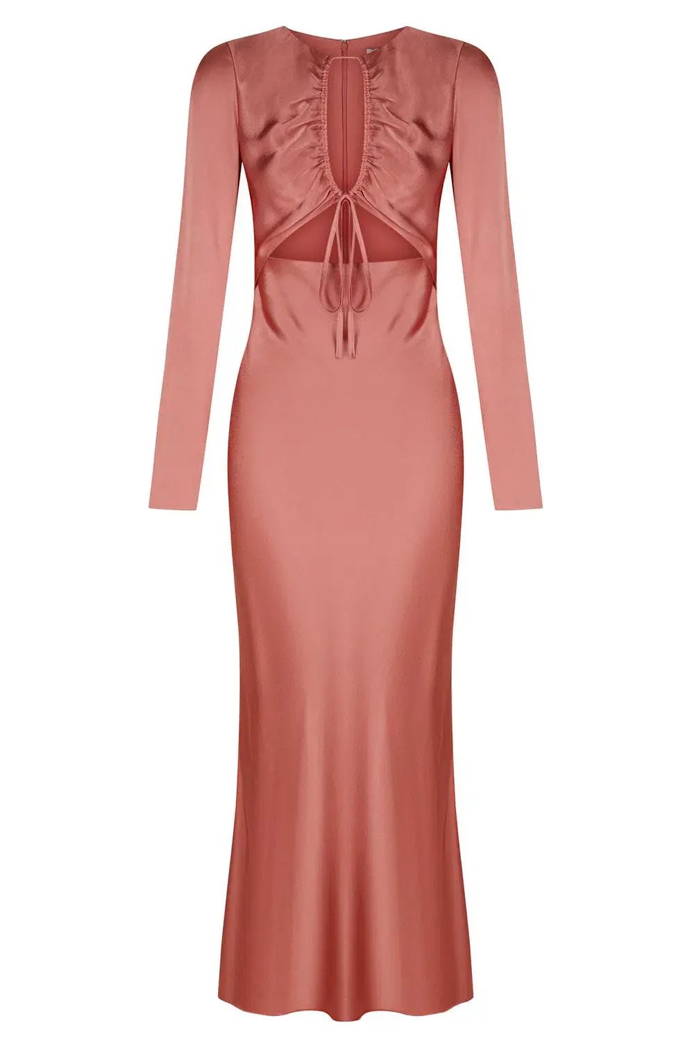 Shona Joy Angelica Long Sleeve Cut Out Front Midi Dress in Rouge Pink Size AU 10 photo 4