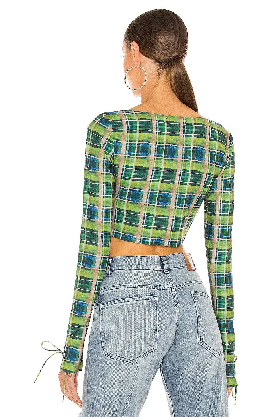 Danielle Guizio Plaid Bralette Top and Scoop Tie Cardigan Set Deep Green Size XS / AU 6 photo 2