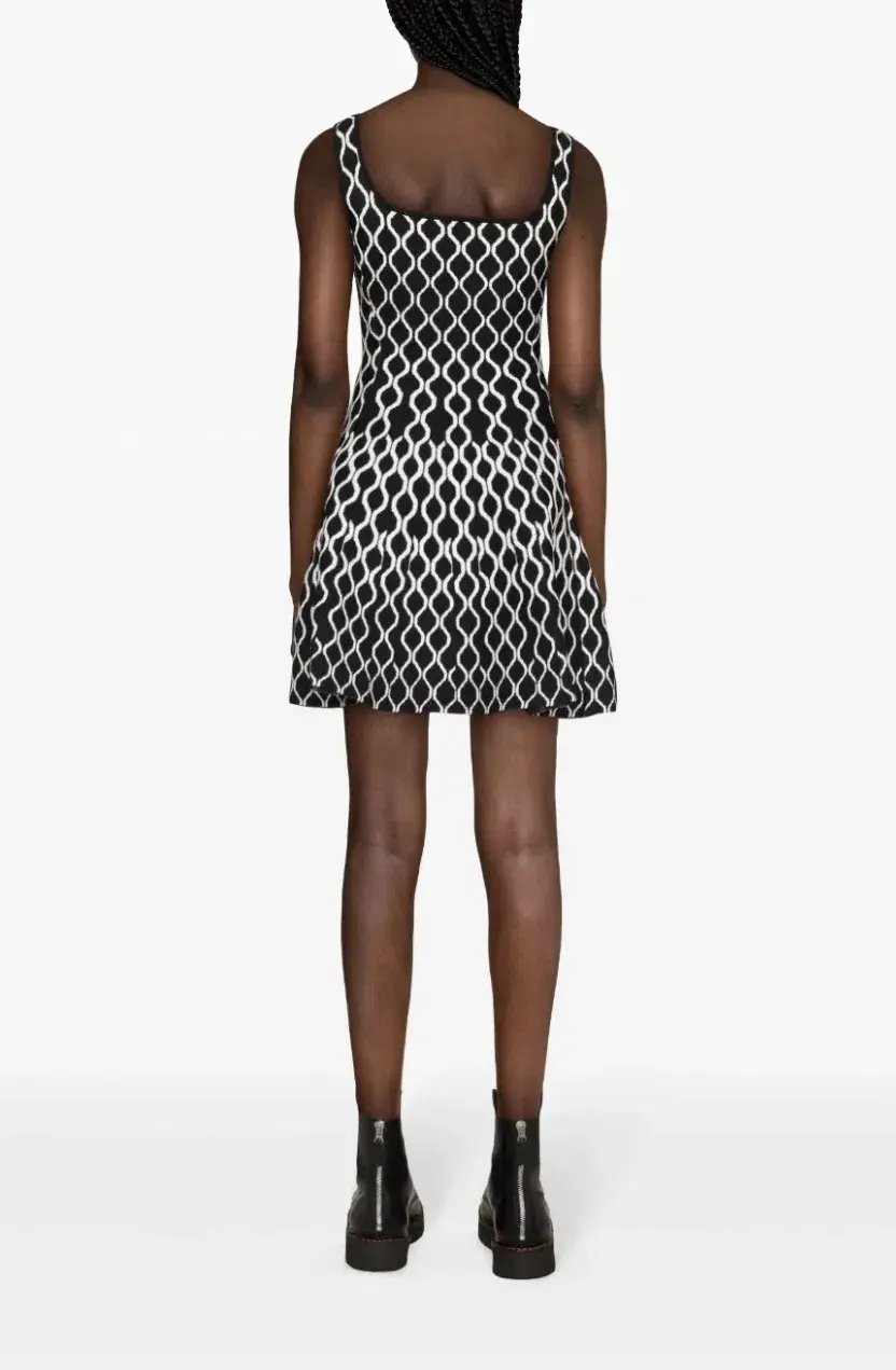 Maje Pattern Jacquard Flared Mini Dress Black/White Size 8 photo 3