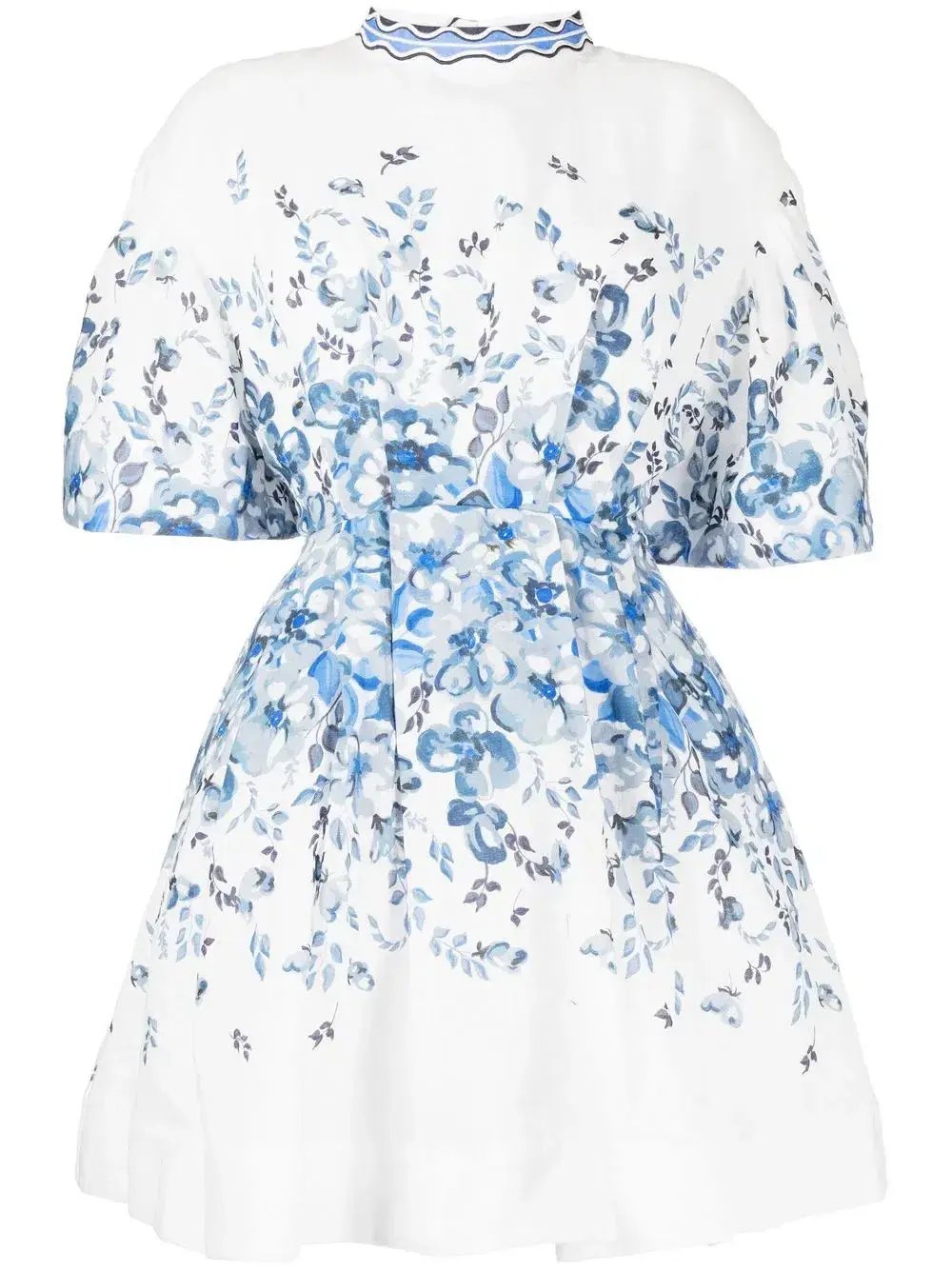 Rachel Gilbert Lea Puff Sleeve Mini Dress White Blue Floral Size 1 / AU 8 photo 4