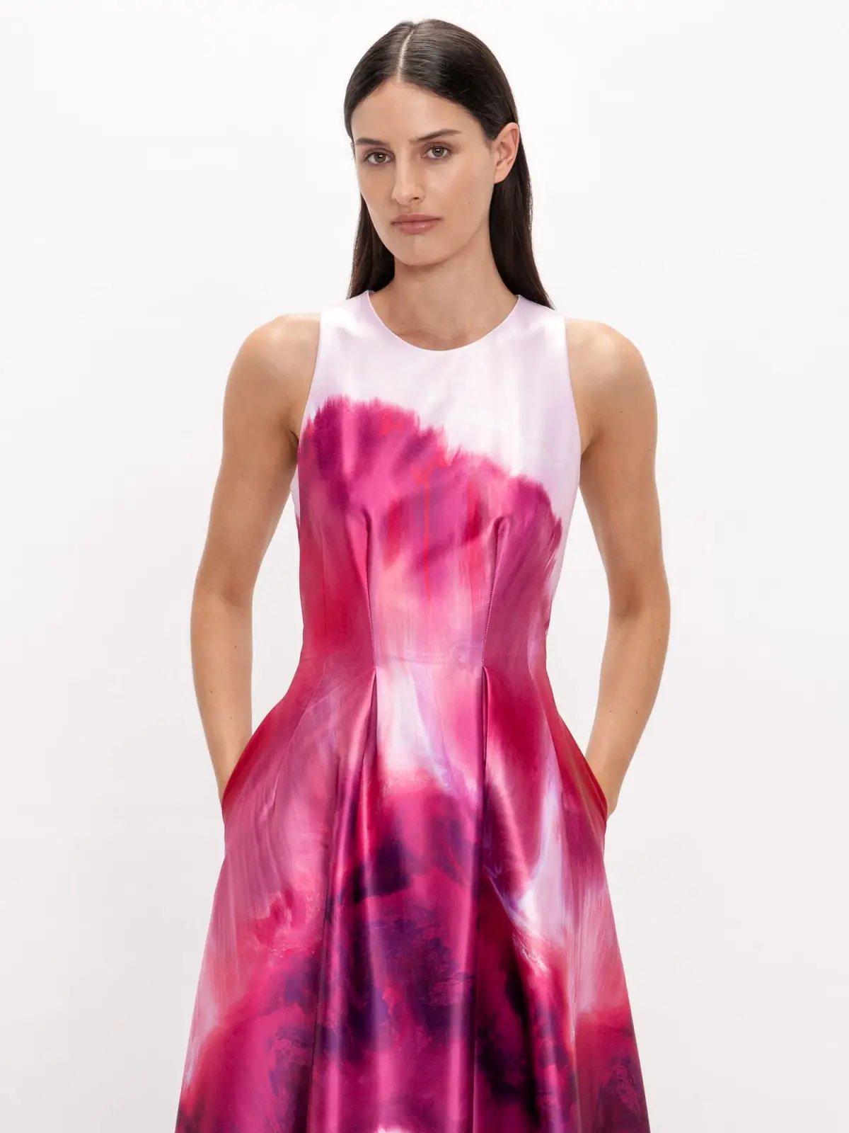 Veronika Maine Marbled Satin Midi Dress Fuchsia Size 6 photo 2