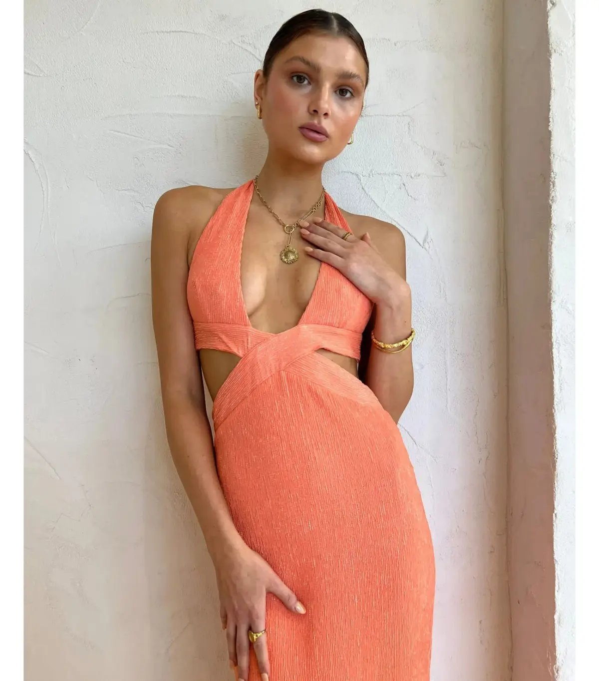 Rumer the Label Willow Plunge Maxi Dress in Peach Size M / AU 10 photo 2