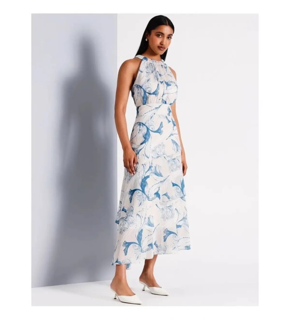 Basque Gathered Neck Asymmetric Midi Dress Abstract Floral Size AU 16 photo 2