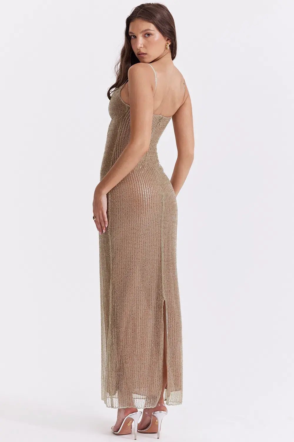 House of CB Alondra Beaded Maxi Dress Cafe Au Lait Size XS / AU 6 photo 3