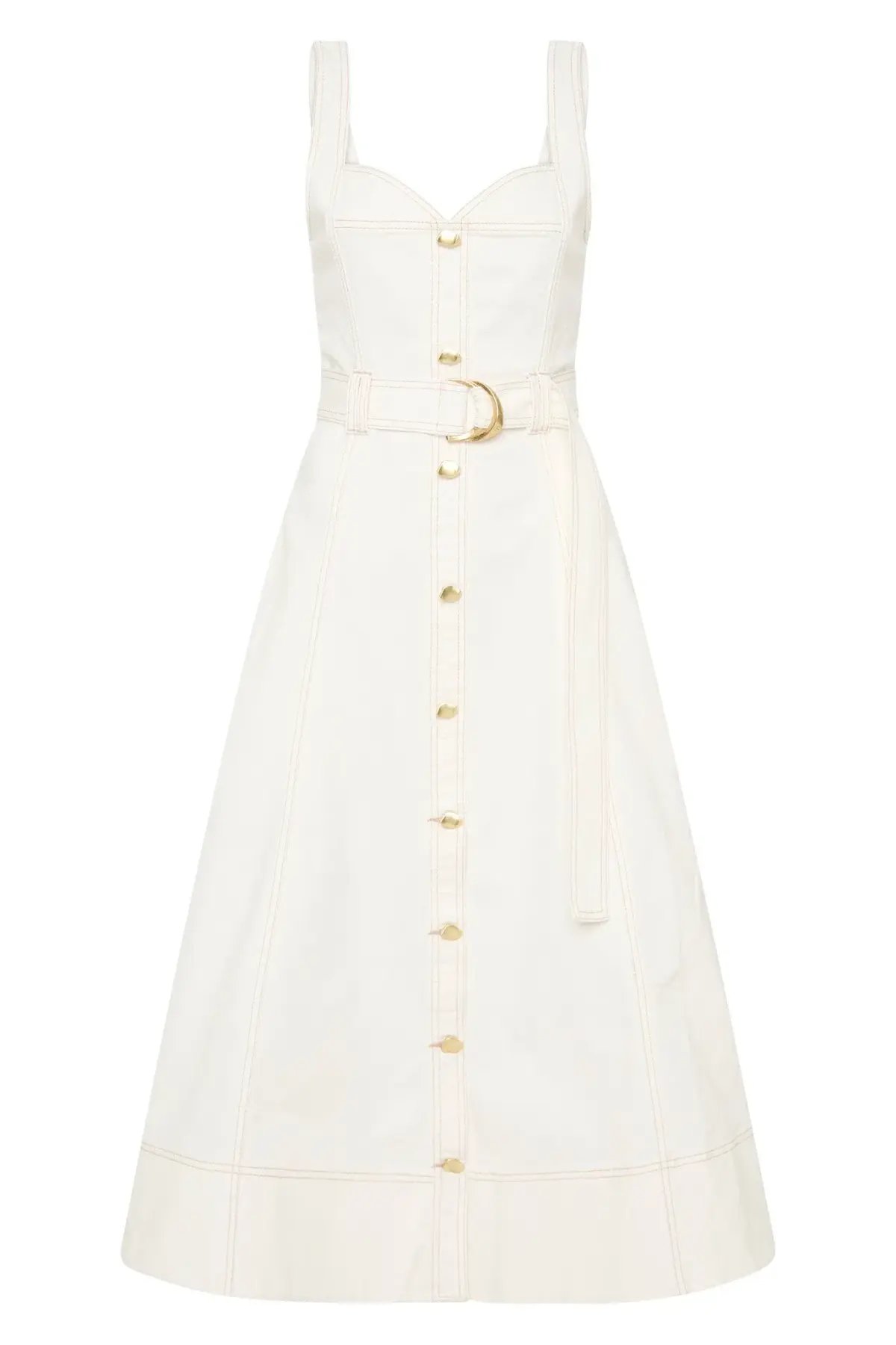 Aje Clay Belted Denim Midi Dress White Size AU 12 photo 4