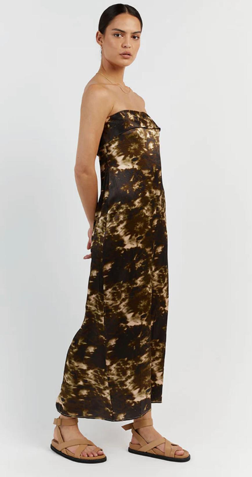 Dissh Mason Satin Tie Dye Strapless Dress Olive Size 10 / M photo 2