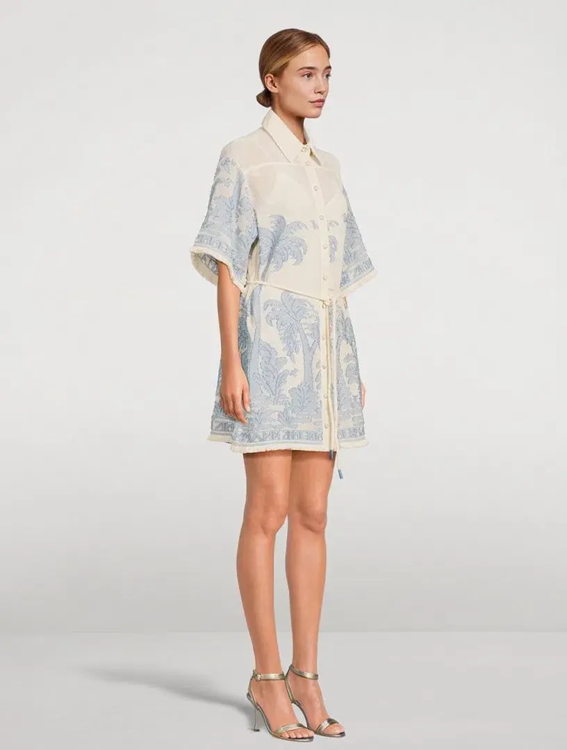 Zimmermann Ottie Palm Mini Dress Cream Blue Size 0/ AU 8 photo 2