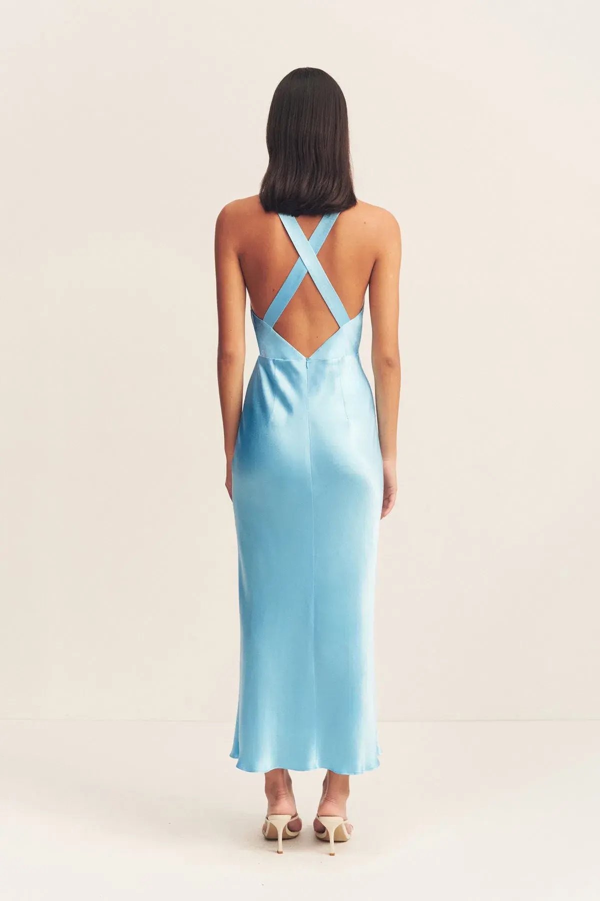 Shona Joy La Lune Plunged Cross Back Midi Dress in Iceberg Blue Size 8 photo 3