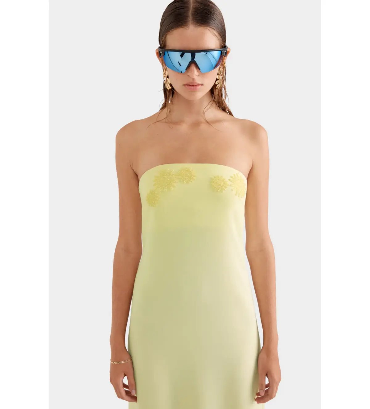 Venroy Beaded Strapless Maxi Dress Pastel Yellow Size 6 photo 2