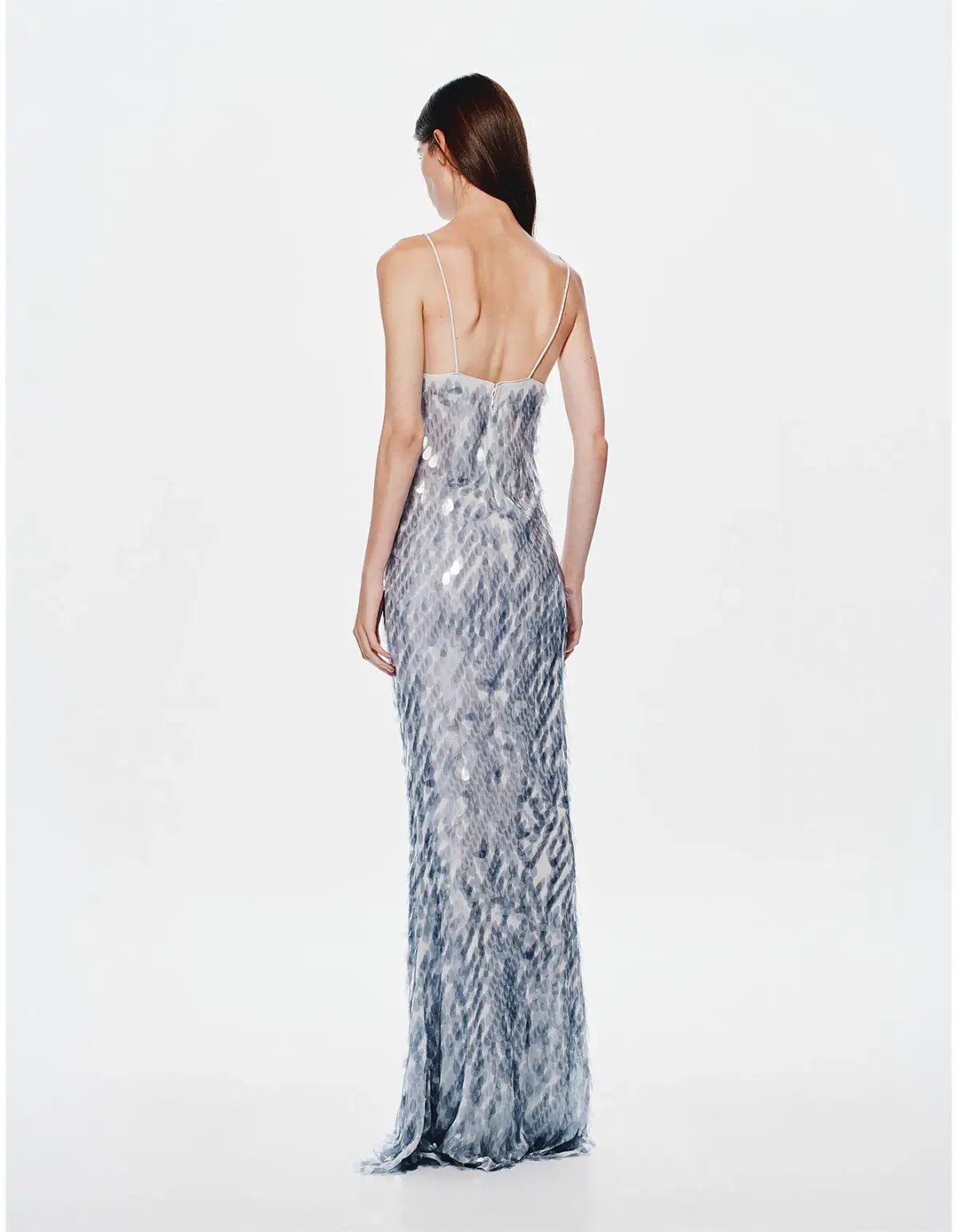 MISHA Sapphire Sequin Dress Maxi Dove Grey Size 6 photo 3