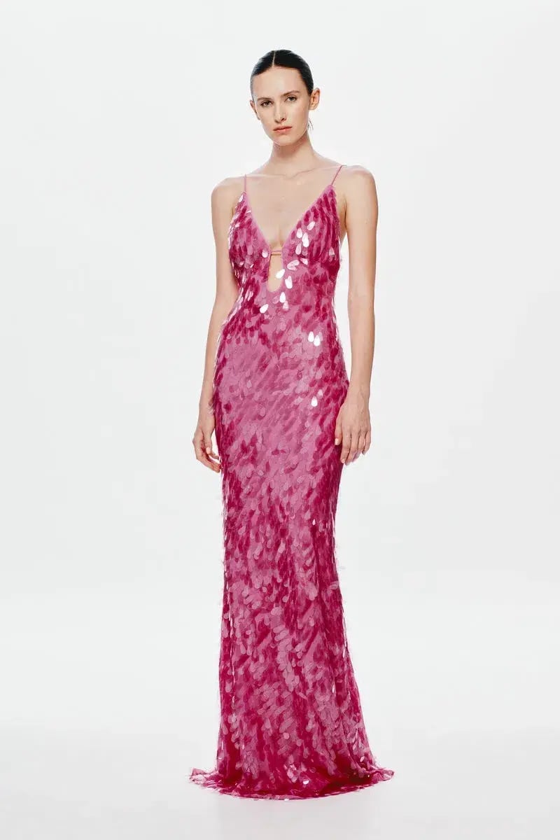 MISHA Sapphire Sequin Maxi Dress Fuchsia Size 8/S photo 2