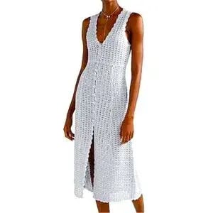 Alice McCall Magic Metallic Open Knit Midi Dress In Stone Size 10 photo 3