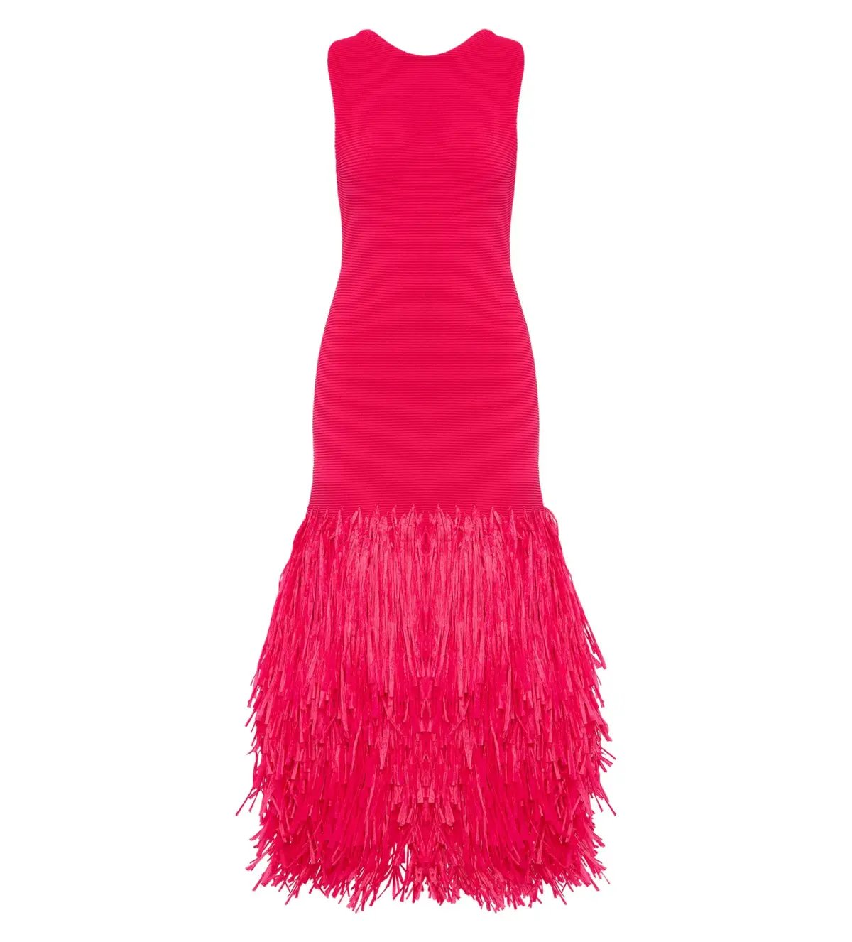 Aje Rushes Raffia Knit Midi Dress Deep Fuschia Size AU 8 photo 5